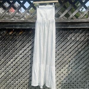 Anthropologie White Smocked Tiered Sleeveless Maxi Dress XXS Boho Summer Holiday